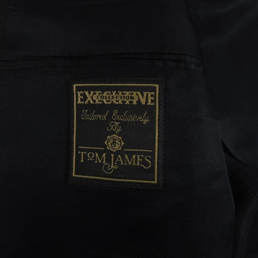 Tom James 2-Piece Suit Mens 44R Pants 34x30 Black Executive Blazer Trousers